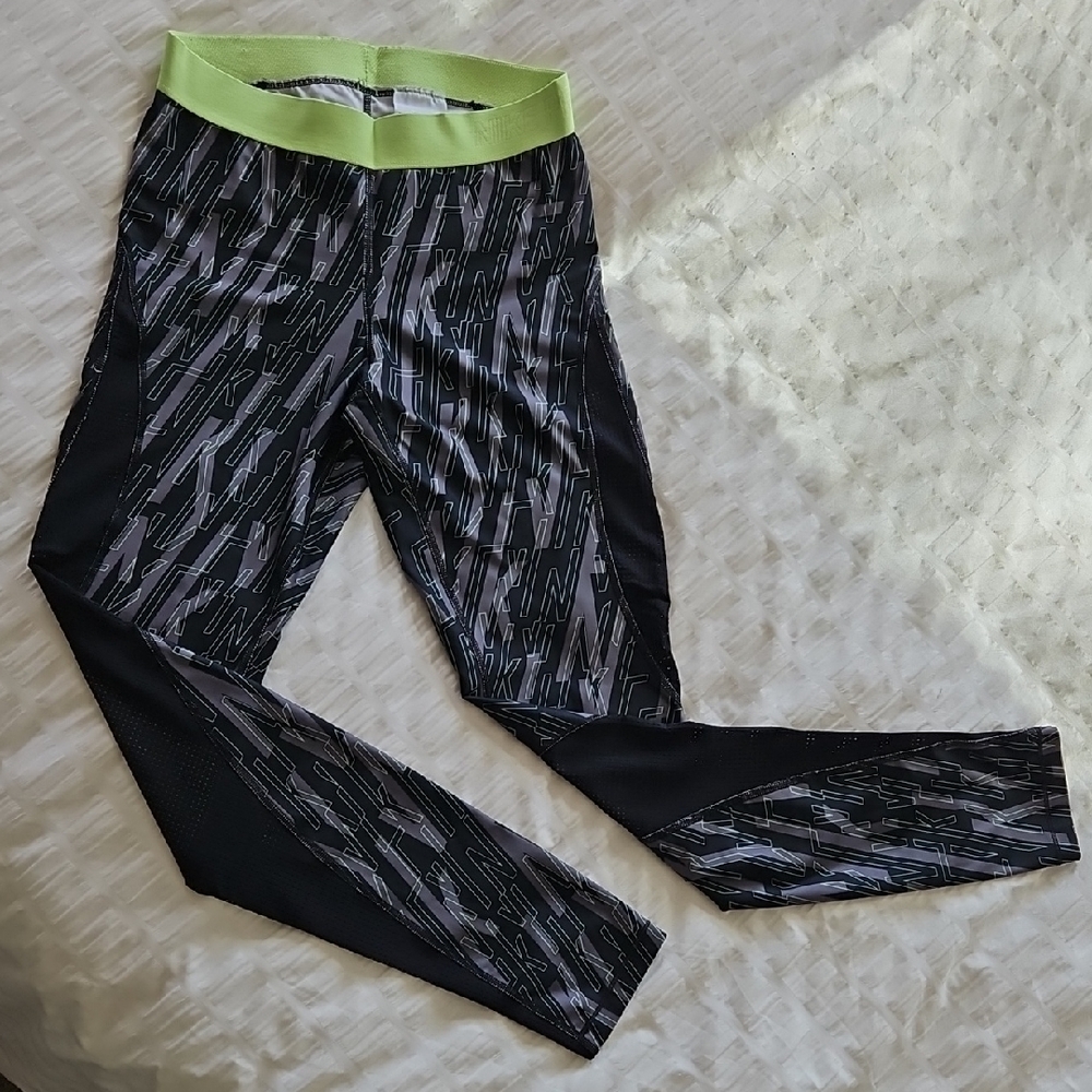 Nike Pro Hypercool Leggings with Neon Green Accents